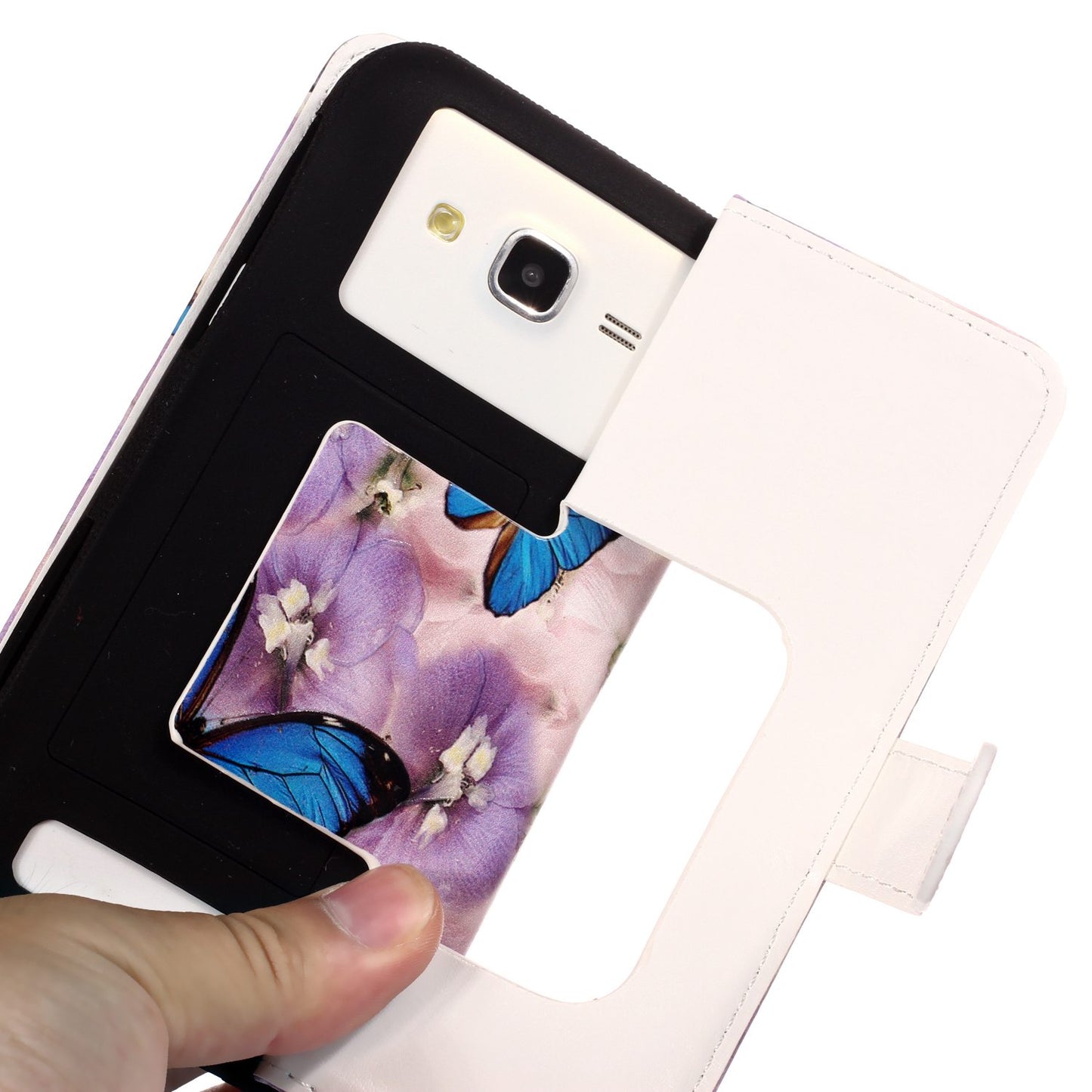 Blue Butterflies and Flower - Universal Embossed Patterned Leather Wallet Case for iPhone 8/LG K3 (2017)