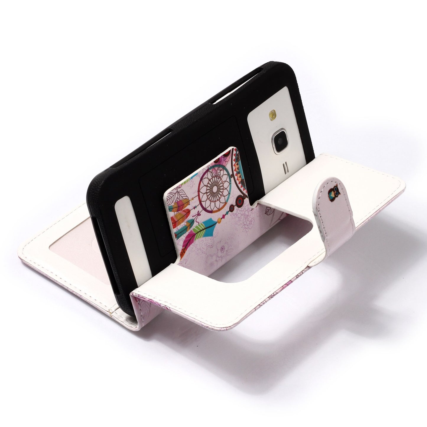 Dream Catcher and Owl - Universal Embossed Patterned Leather Wallet Case for iPhone 8/LG K3 (2017)