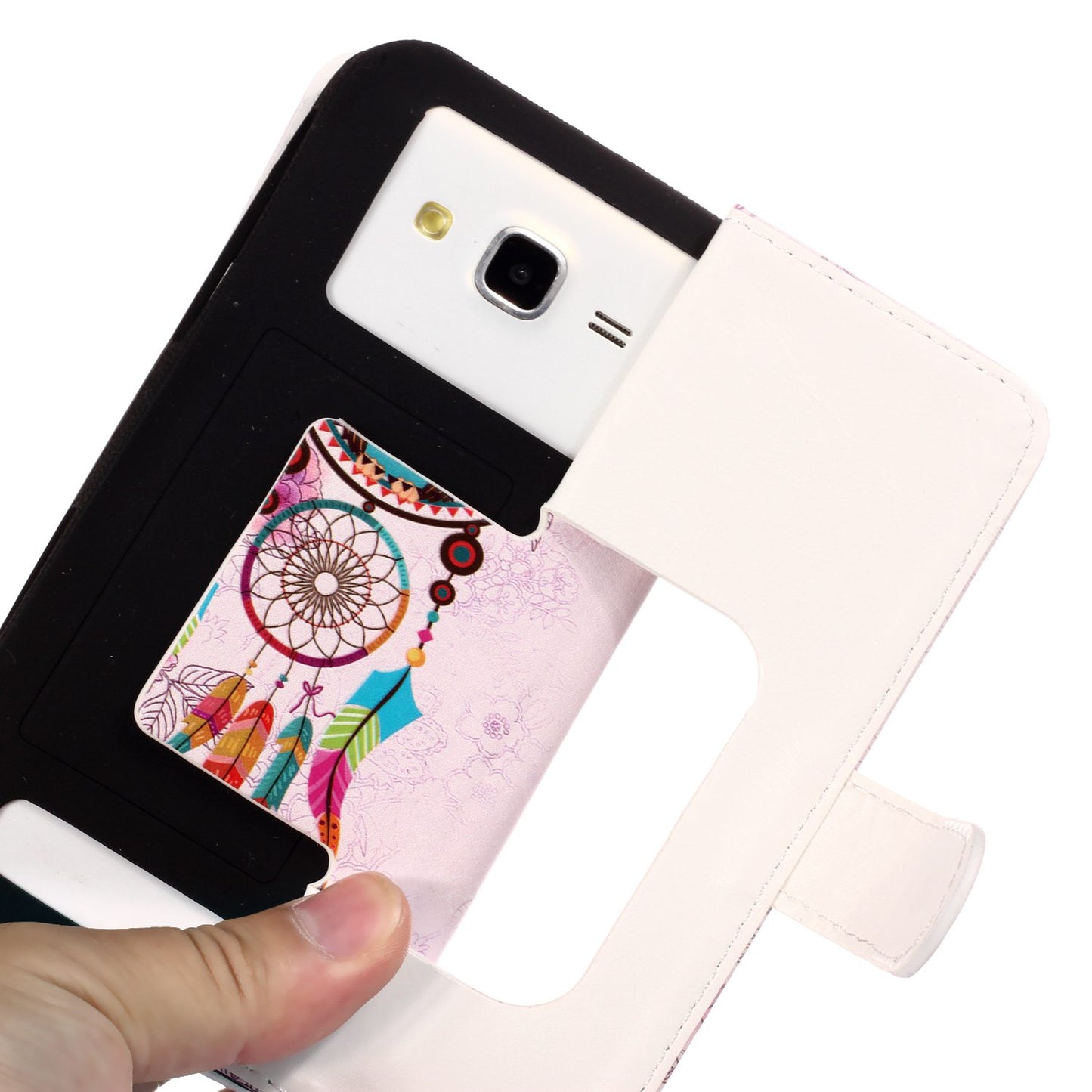 Dream Catcher and Owl - Universal Embossed Patterned Leather Wallet Case for iPhone 8/LG K3 (2017)