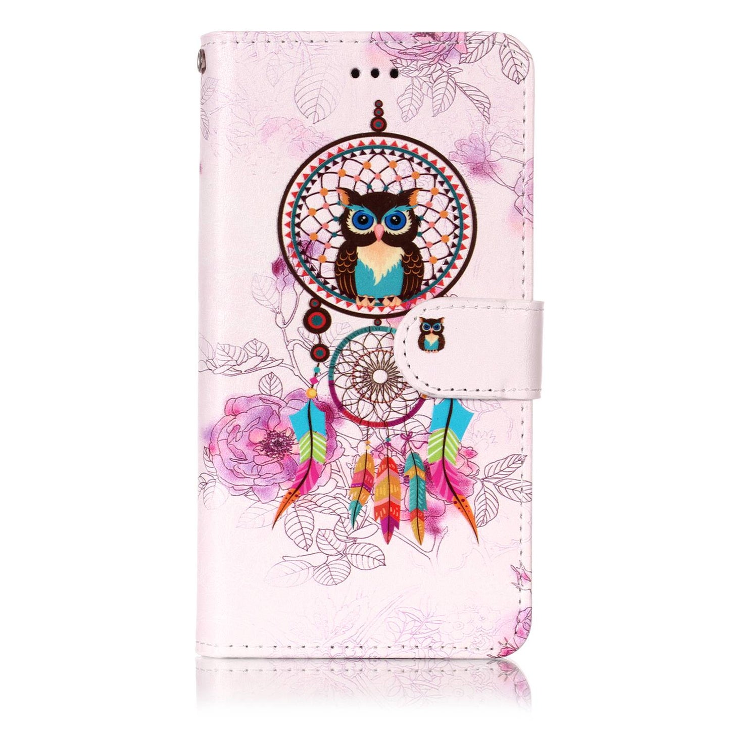 Dream Catcher and Owl - Universal Embossed Patterned Leather Wallet Case for iPhone 8/LG K3 (2017)