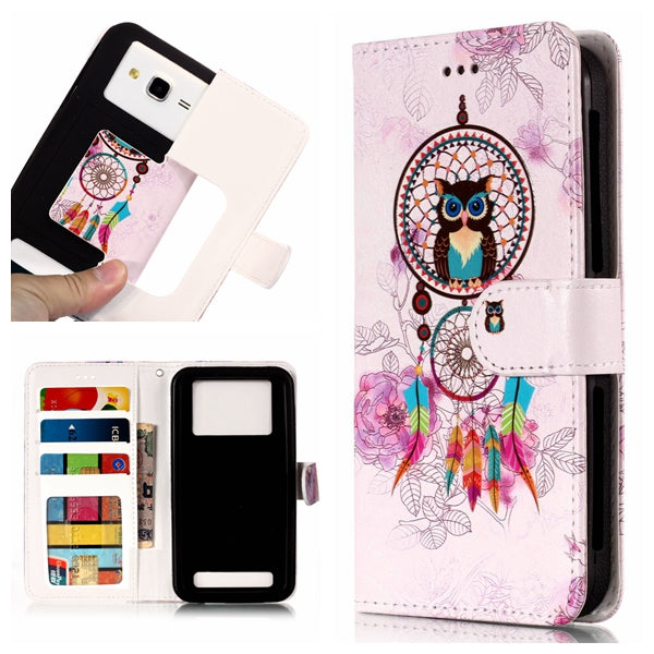Dream Catcher and Owl - Embossed Patterned Leather Wallet Universal Mobile Case for iPhone SE/Motorola Moto E