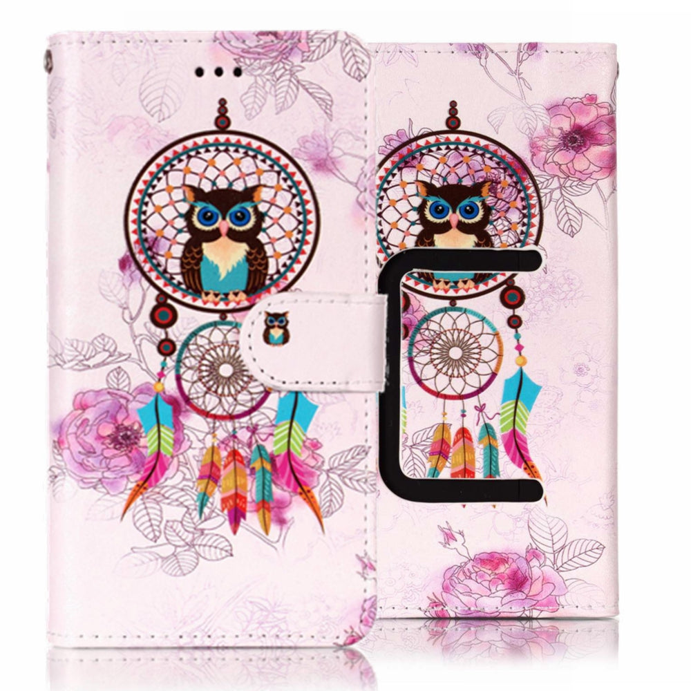 Dream Catcher and Owl - Embossed Patterned Leather Wallet Universal Mobile Case for iPhone SE/Motorola Moto E
