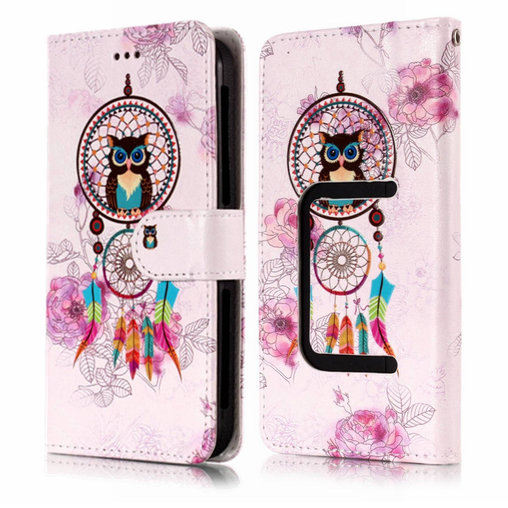 Dream Catcher and Owl - Embossed Patterned Leather Wallet Universal Mobile Case for iPhone SE/Motorola Moto E
