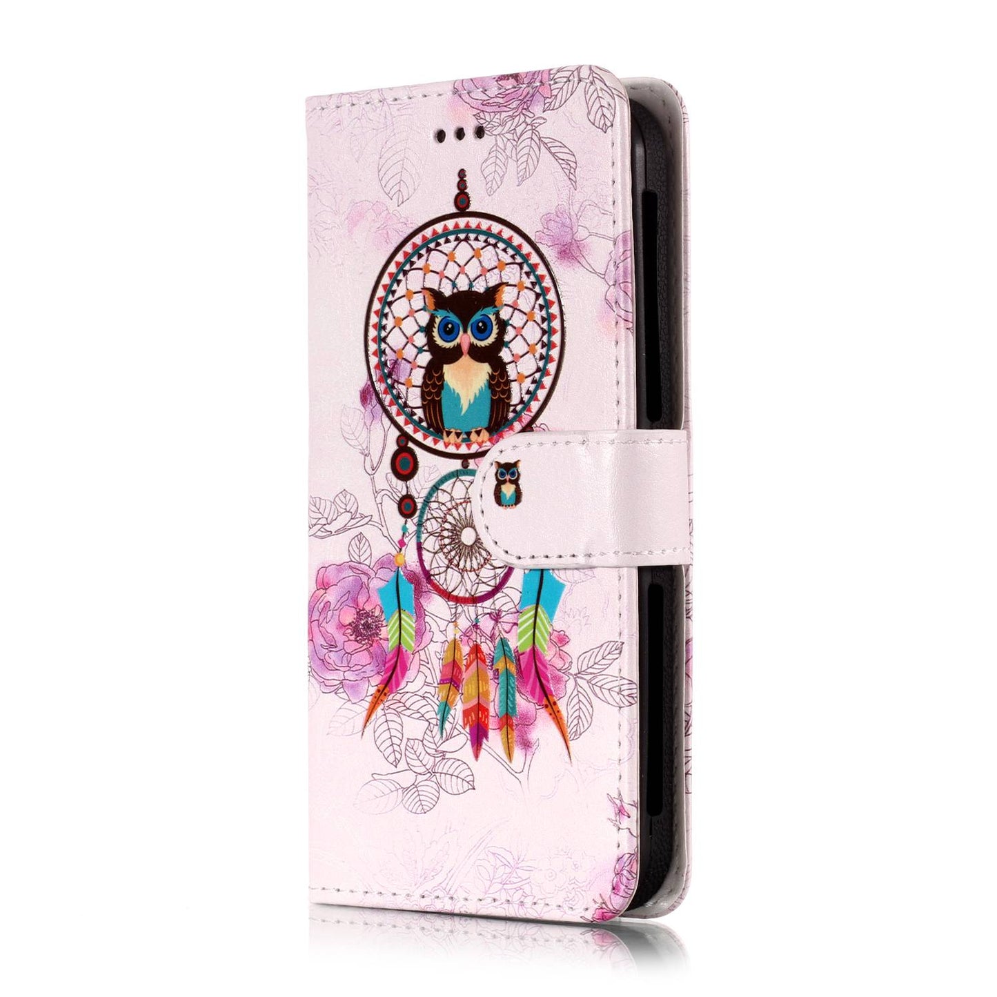Dream Catcher and Owl - Embossed Patterned Leather Wallet Universal Mobile Case for iPhone SE/Motorola Moto E