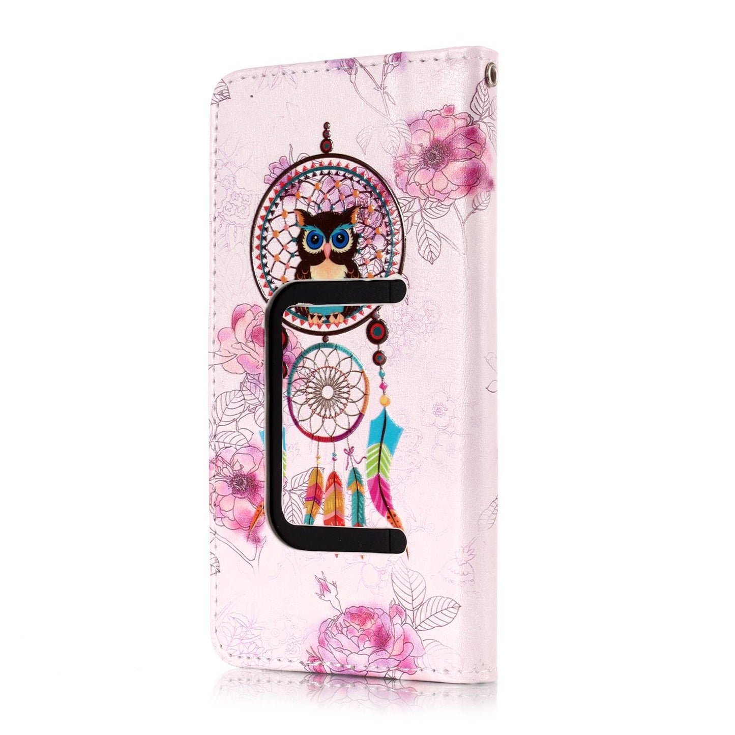 Dream Catcher and Owl - Embossed Patterned Leather Wallet Universal Mobile Case for iPhone SE/Motorola Moto E