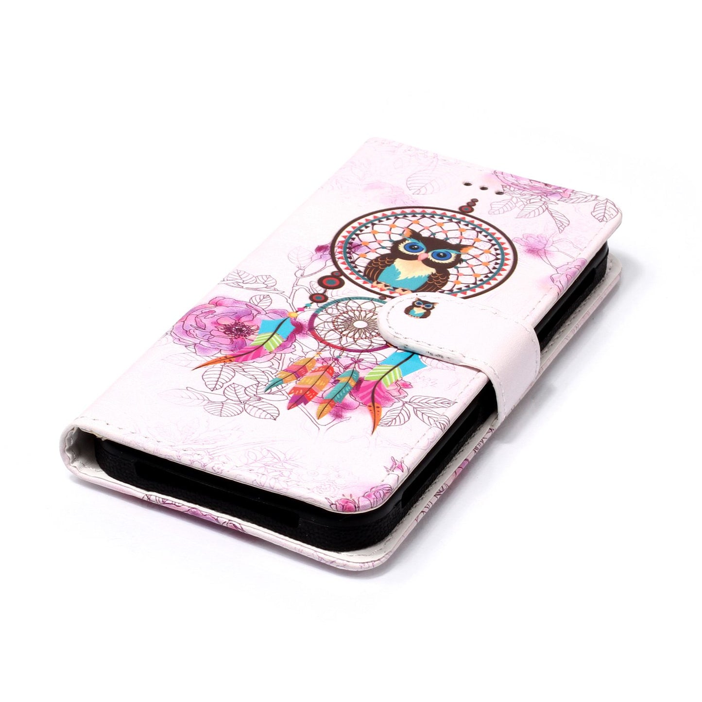 Dream Catcher and Owl - Embossed Patterned Leather Wallet Universal Mobile Case for iPhone SE/Motorola Moto E