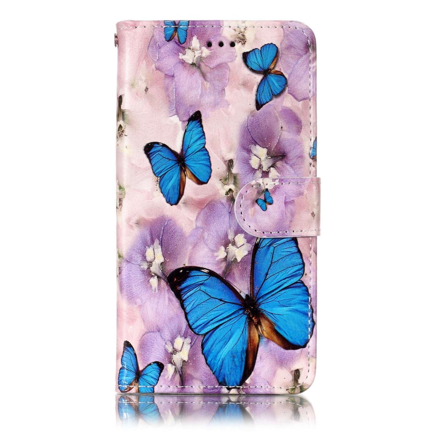 Blue Butterflies and Flower - Embossed Patterned Leather Wallet Universal Mobile Case for iPhone SE/Motorola Moto E