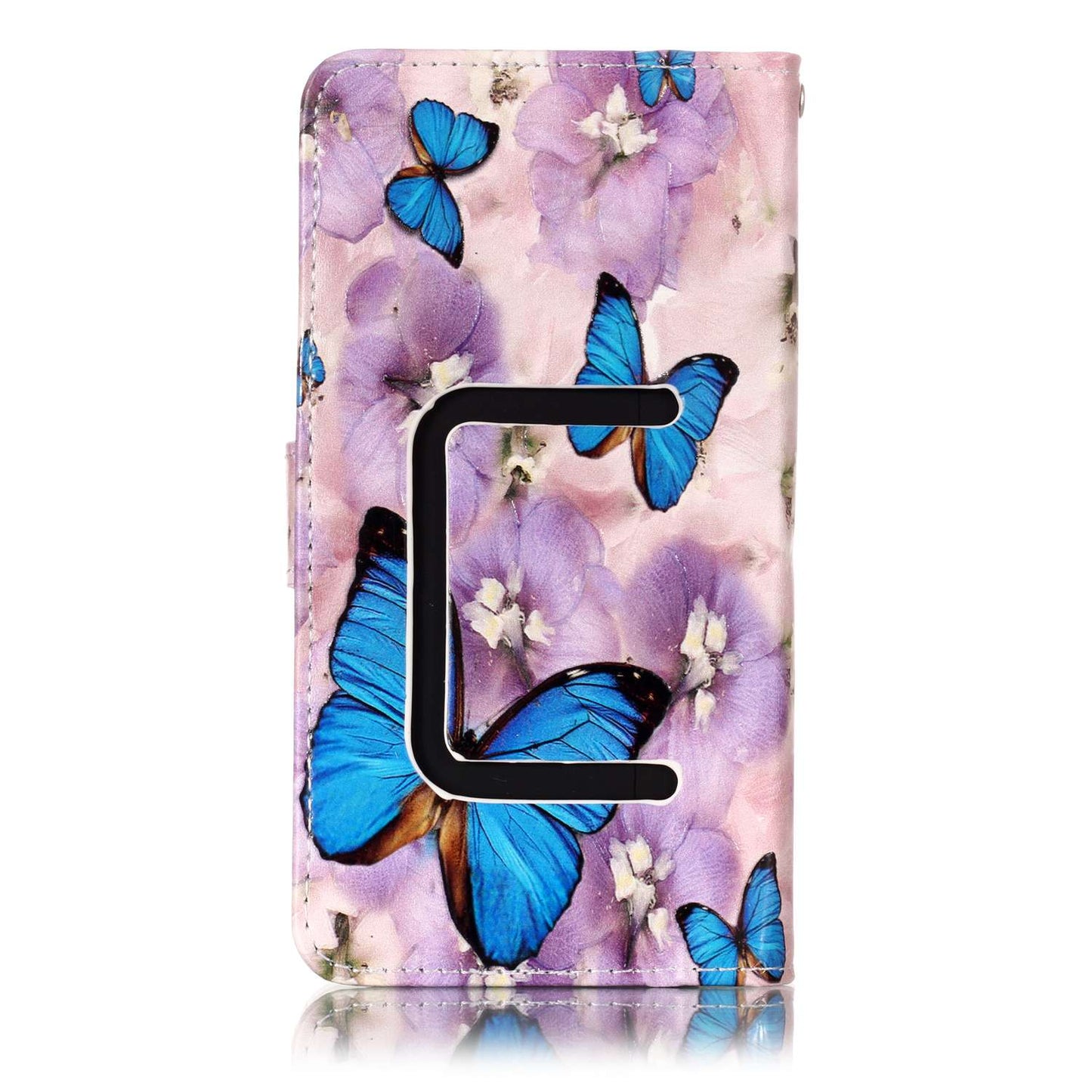 Blue Butterflies and Flower - Embossed Patterned Leather Wallet Universal Mobile Case for iPhone SE/Motorola Moto E