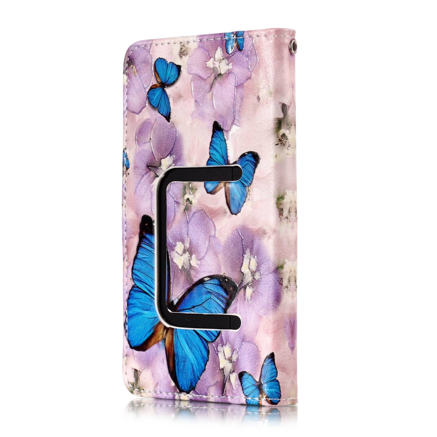 Blue Butterflies and Flower - Embossed Patterned Leather Wallet Universal Mobile Case for iPhone SE/Motorola Moto E