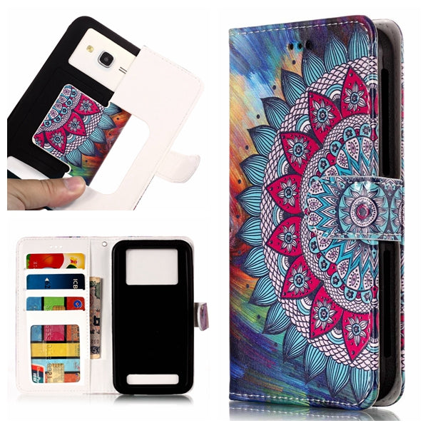 Mandala Flower - Embossed Patterned Leather Wallet Universal Mobile Case for iPhone SE/Motorola Moto E