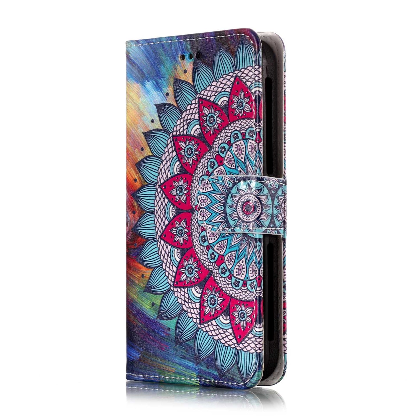 Mandala Flower - Embossed Patterned Leather Wallet Universal Mobile Case for iPhone SE/Motorola Moto E