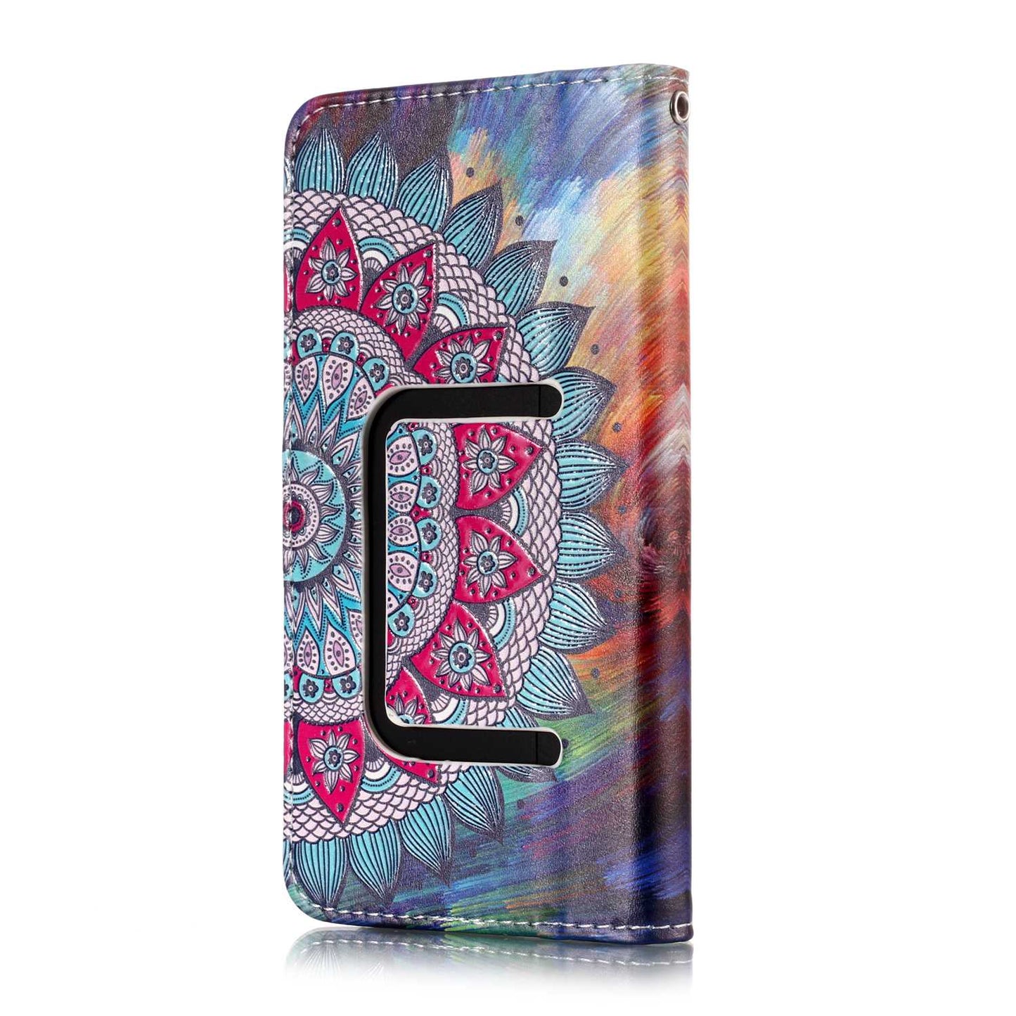 Mandala Flower - Embossed Patterned Leather Wallet Universal Mobile Case for iPhone SE/Motorola Moto E