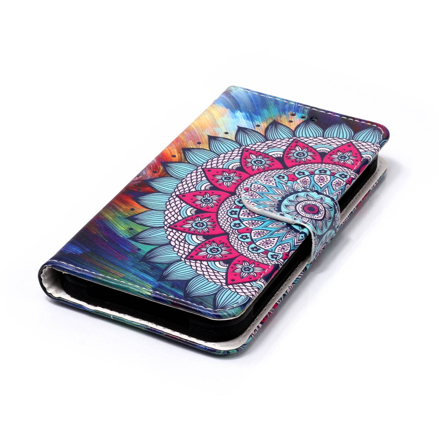 Mandala Flower - Embossed Patterned Leather Wallet Universal Mobile Case for iPhone SE/Motorola Moto E