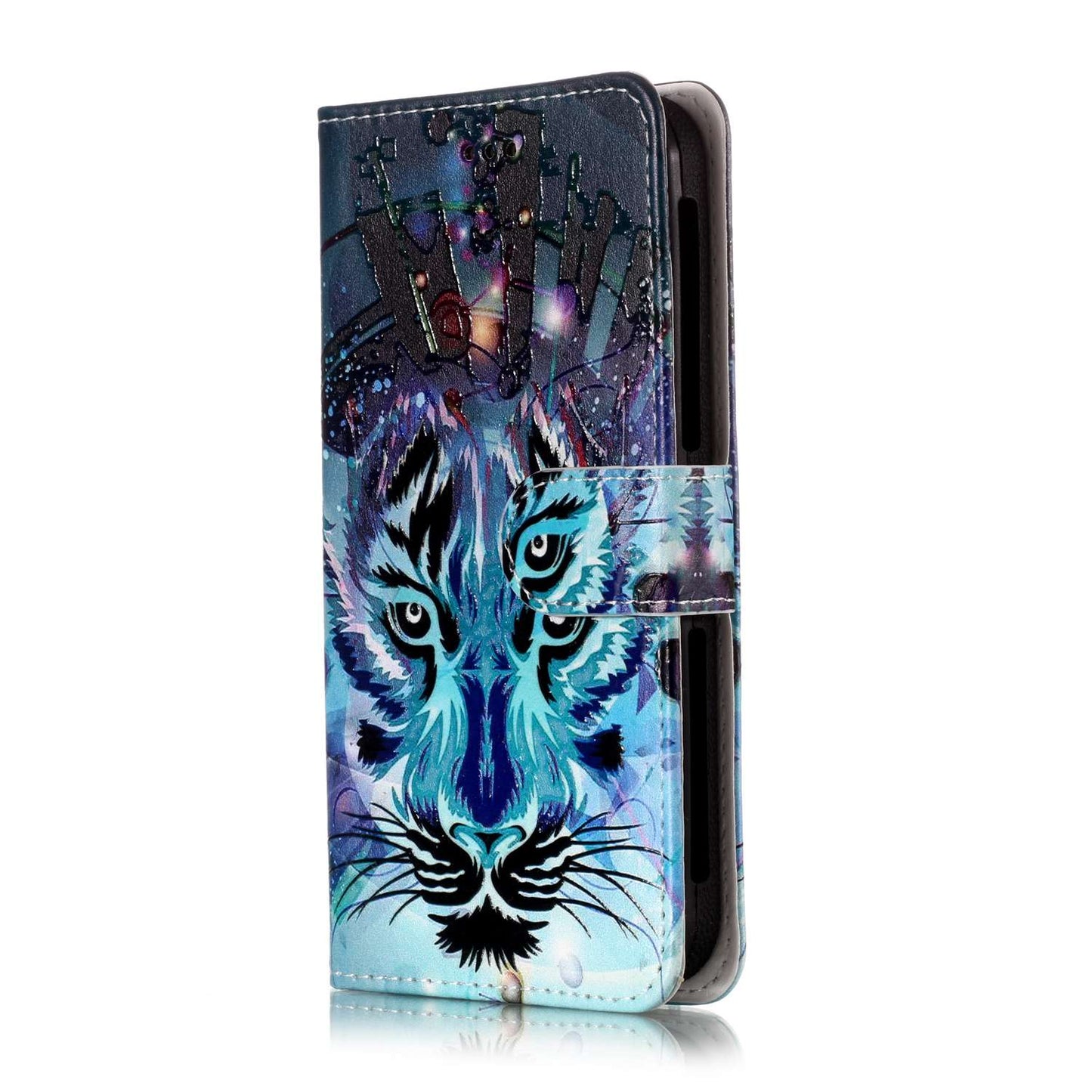 Wolf - Embossed Patterned Leather Wallet Universal Mobile Case for iPhone SE/Motorola Moto E