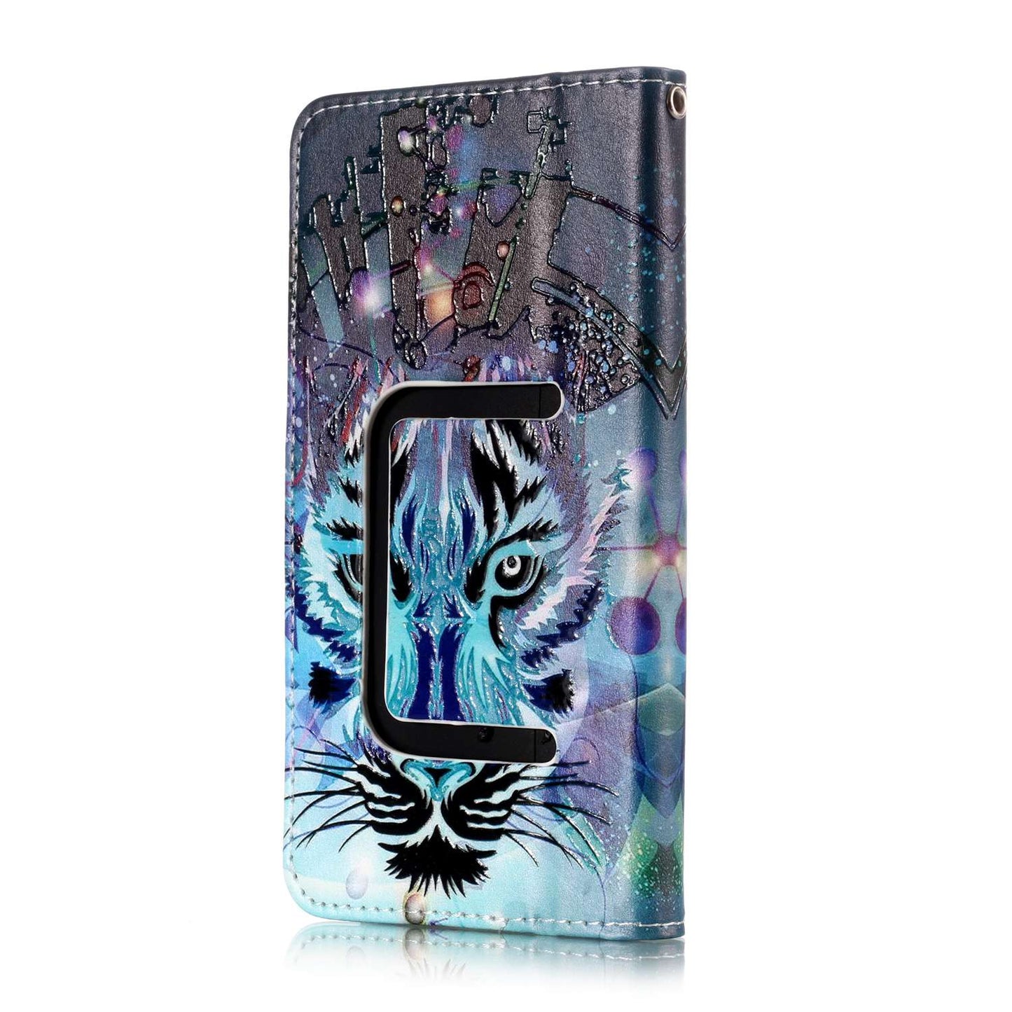 Wolf - Embossed Patterned Leather Wallet Universal Mobile Case for iPhone SE/Motorola Moto E