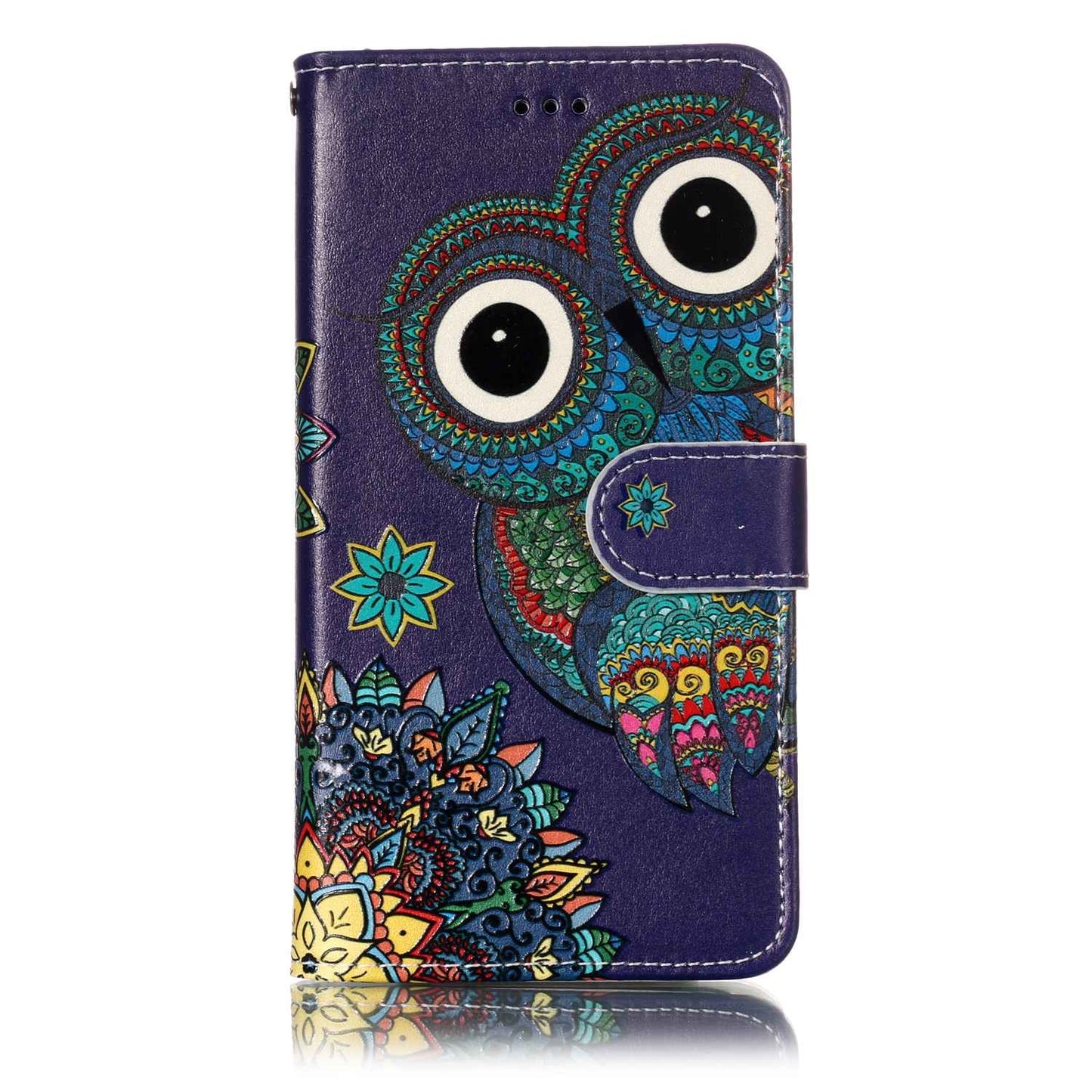 Tribal Style Owl - Embossed Patterned Leather Wallet Universal Mobile Case for iPhone SE/Motorola Moto E