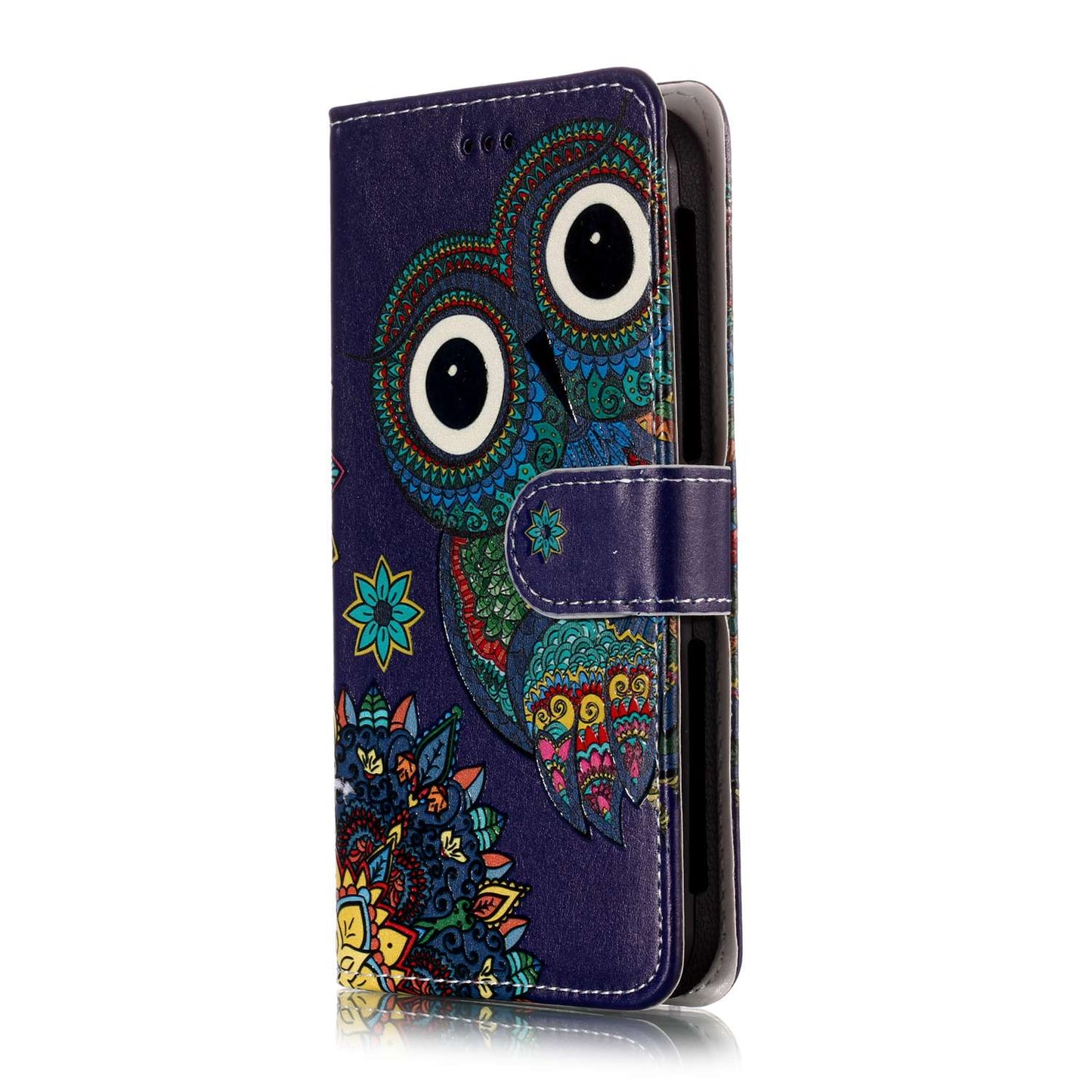 Tribal Style Owl - Embossed Patterned Leather Wallet Universal Mobile Case for iPhone SE/Motorola Moto E