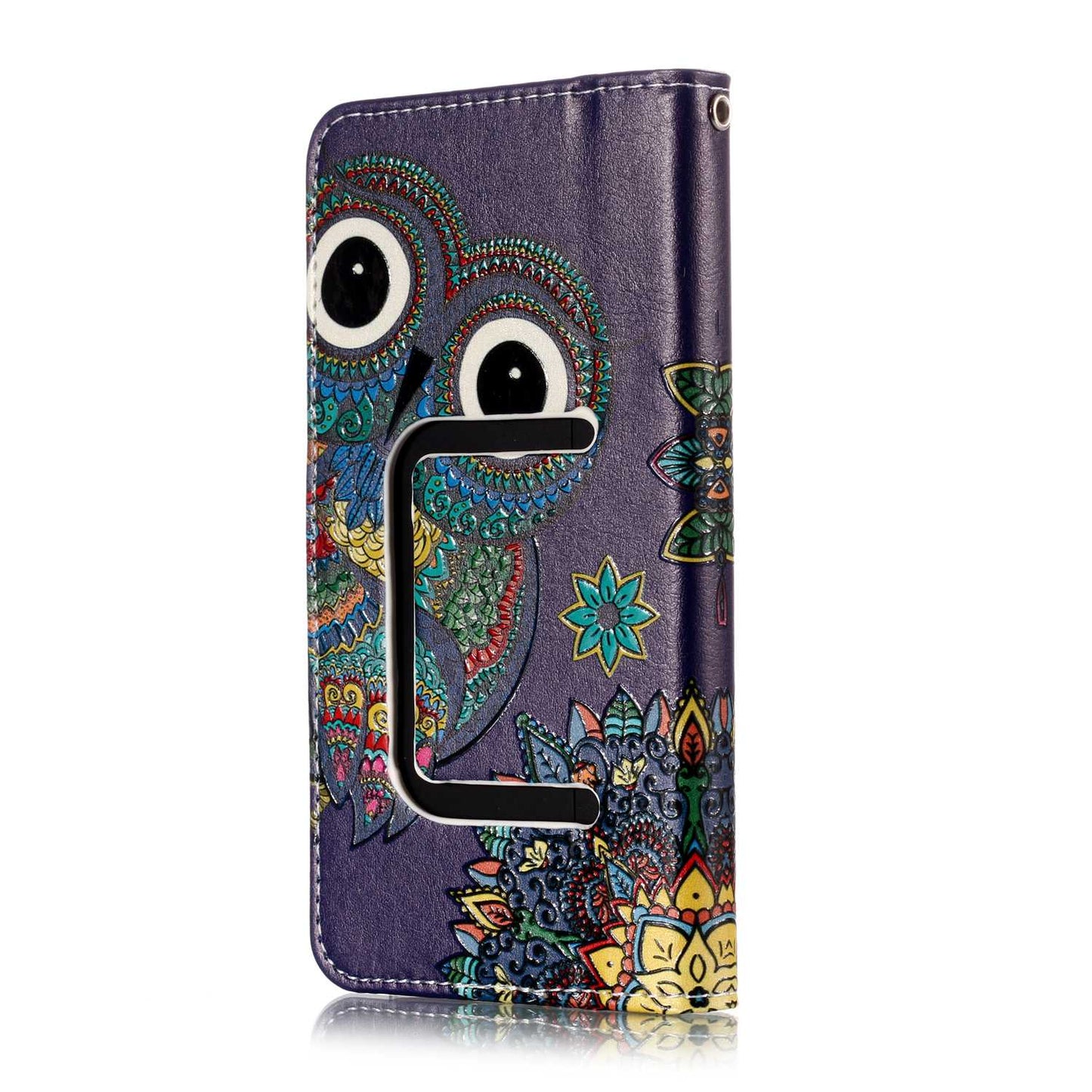 Tribal Style Owl - Embossed Patterned Leather Wallet Universal Mobile Case for iPhone SE/Motorola Moto E