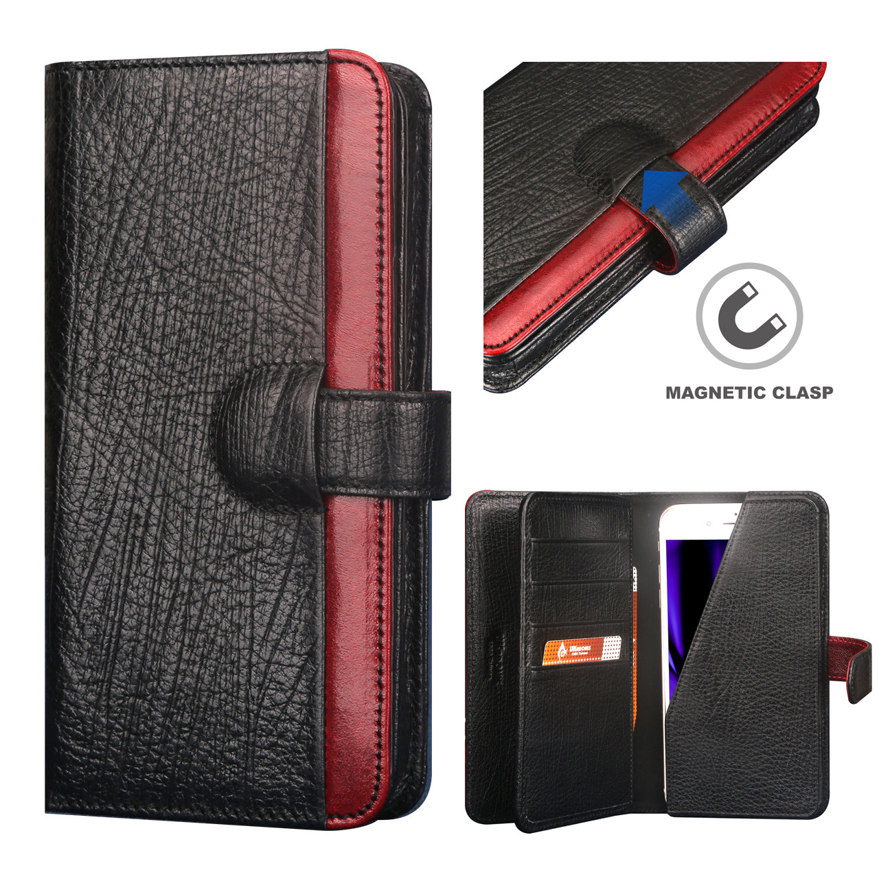 UKF-L04 4.7 inch Universal Genuine Leather Wallet Phone Case for iPhone 8 / 7 / 6s / 6 Etc. - Black