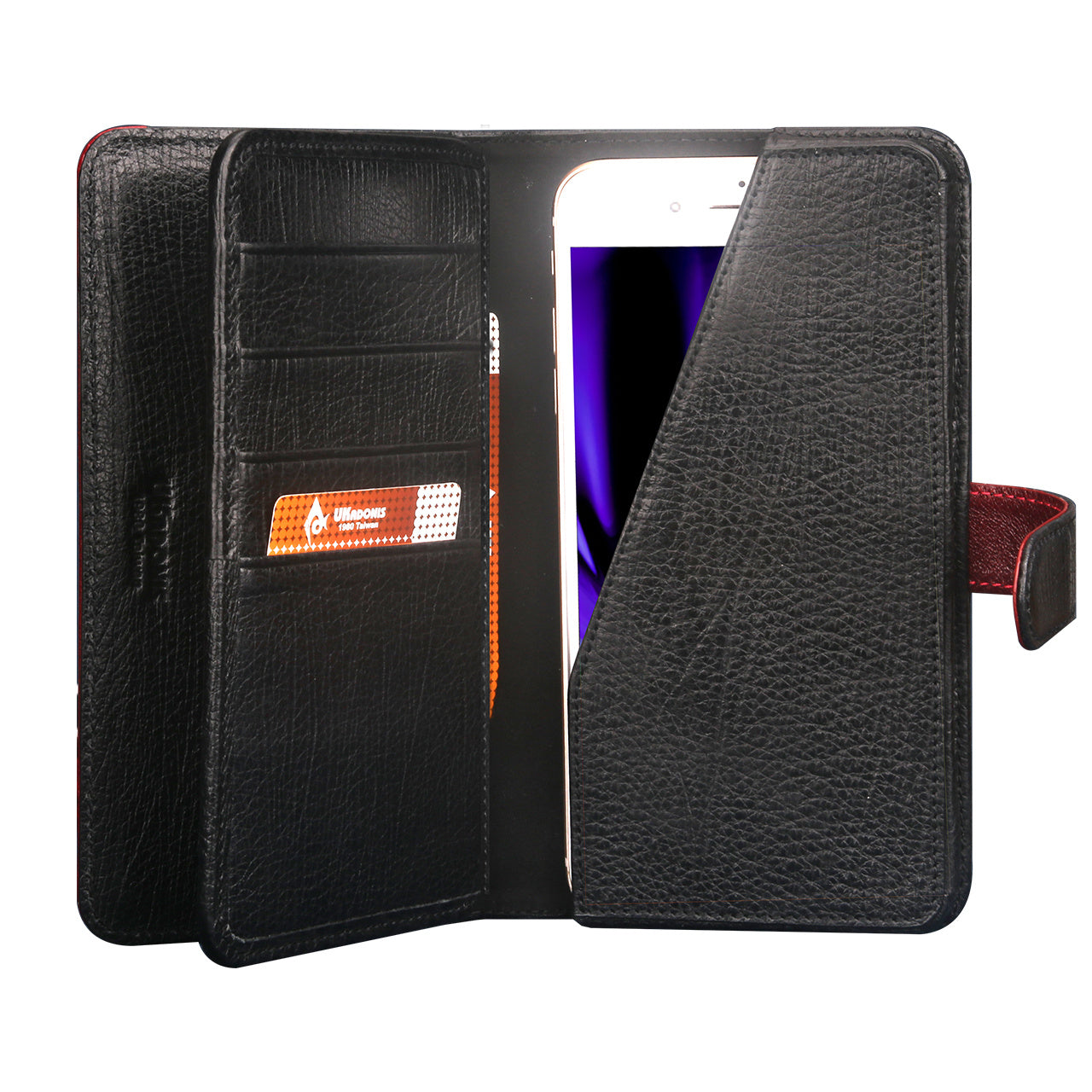 UKF-L04 4.7 inch Universal Genuine Leather Wallet Phone Case for iPhone 8 / 7 / 6s / 6 Etc. - Black