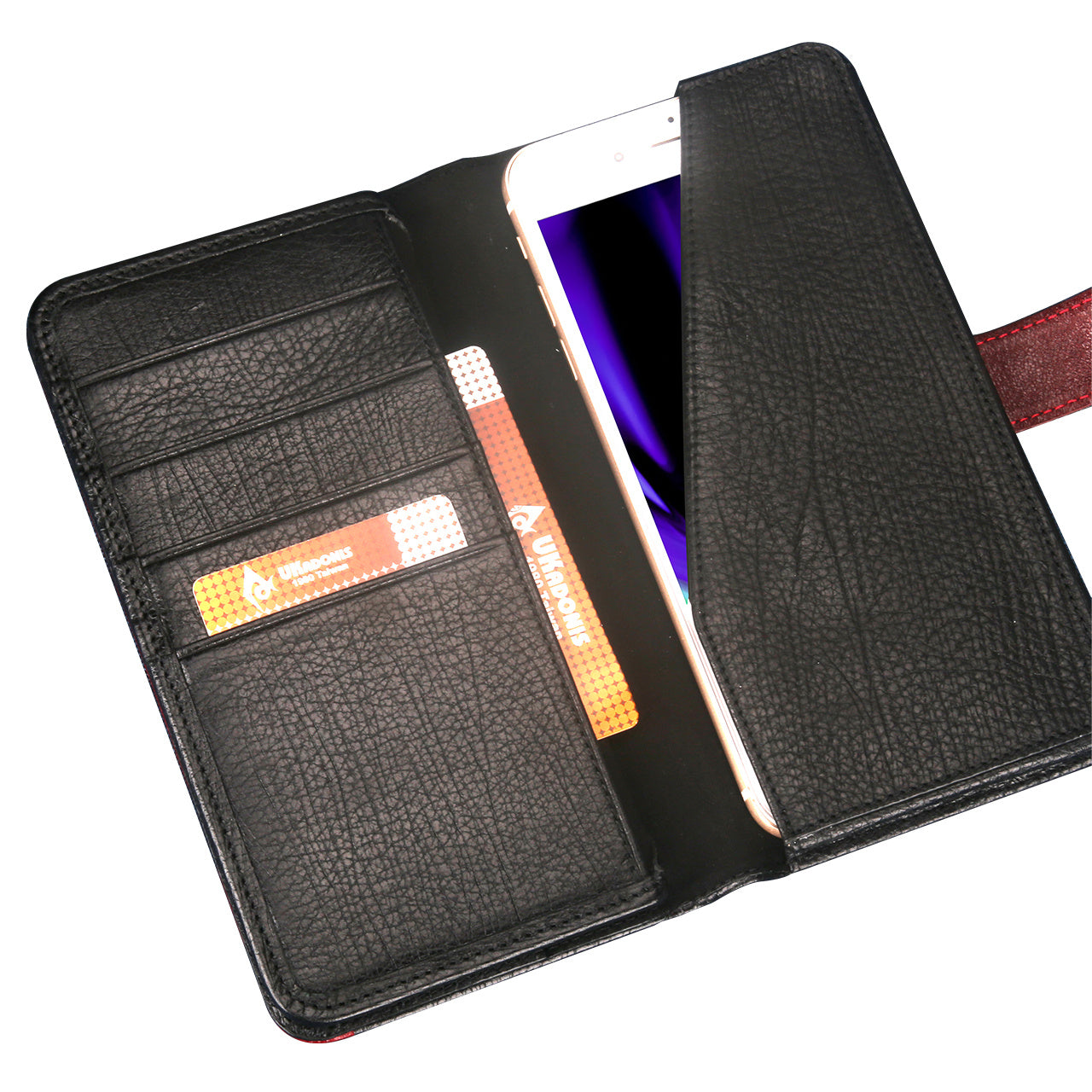 UKF-L04 4.7 inch Universal Genuine Leather Wallet Phone Case for iPhone 8 / 7 / 6s / 6 Etc. - Black