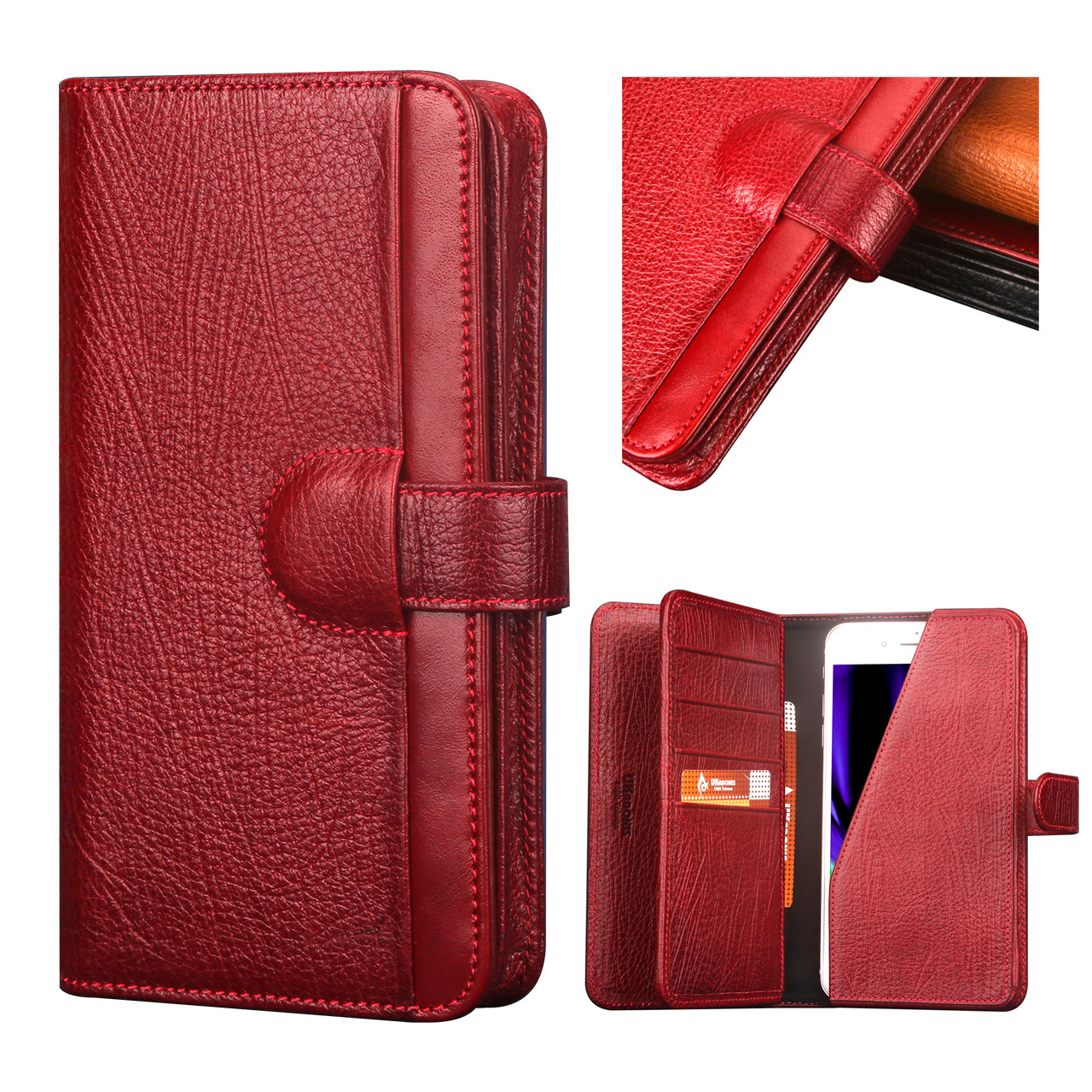 UKF-L04 4.7 inch Universal Genuine Leather Wallet Cell Phone Cover for iPhone 8 / 7 / 6s / 6 Etc. - Red