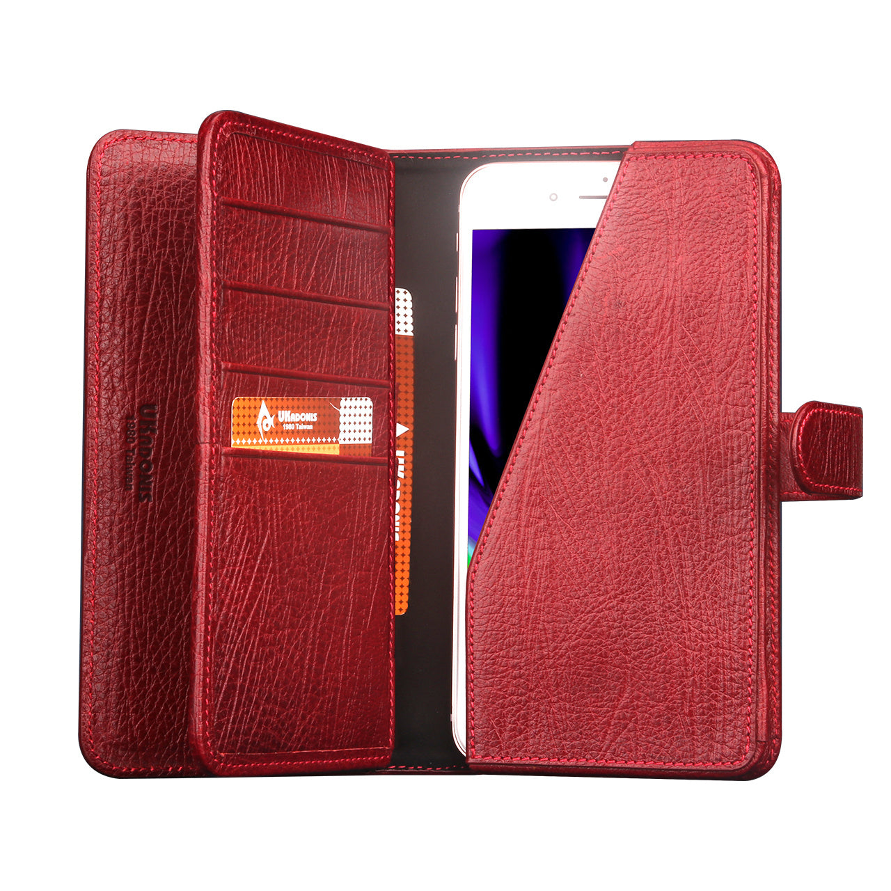 UKF-L04 4.7 inch Universal Genuine Leather Wallet Cell Phone Cover for iPhone 8 / 7 / 6s / 6 Etc. - Red