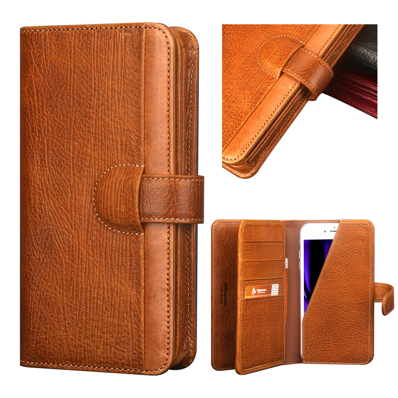 UKF-L04 4.7 inch Universal Genuine Leather Wallet Protection Mobile Phone Shell for iPhone 8 / 7 / 6s / 6 Etc. - Borwn