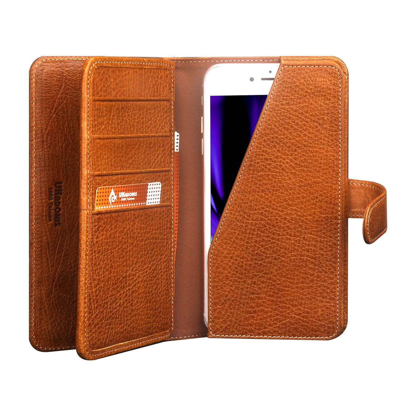 UKF-L04 4.7 inch Universal Genuine Leather Wallet Protection Mobile Phone Shell for iPhone 8 / 7 / 6s / 6 Etc. - Borwn