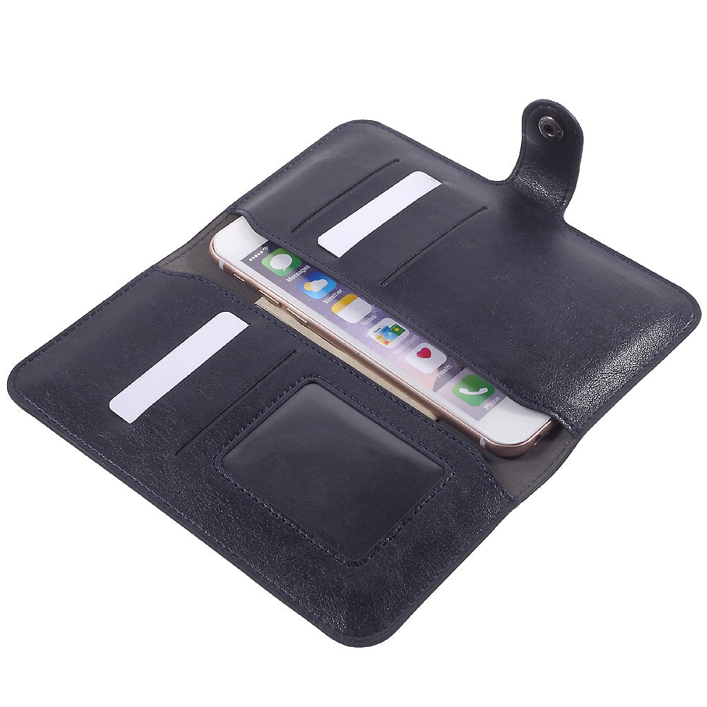 Leather Cover Wallet Card Holder for iPhone 6s/6, Size: 140 x 68 x 10mm - Dark Blue