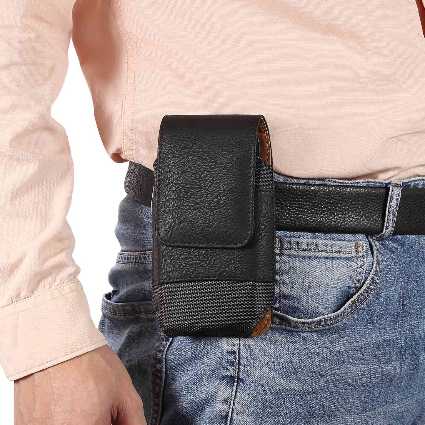 for Samsung Galaxy S22+ 5G / iPhone 11 Pro Max / Huawei Mate 40 / Honor 50 Universal 6.5-Inch Phone Waist Pouch Elastic Sides Card Carrying Bag - Black