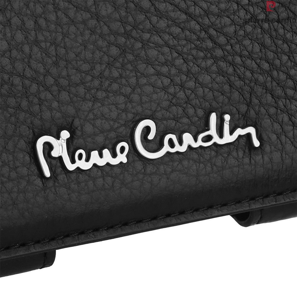 PIERRE CARDIN Genuine Leather Pouch Holster for iPhone 7/6s/6, Size: 140 x 70 x 9mm - Black