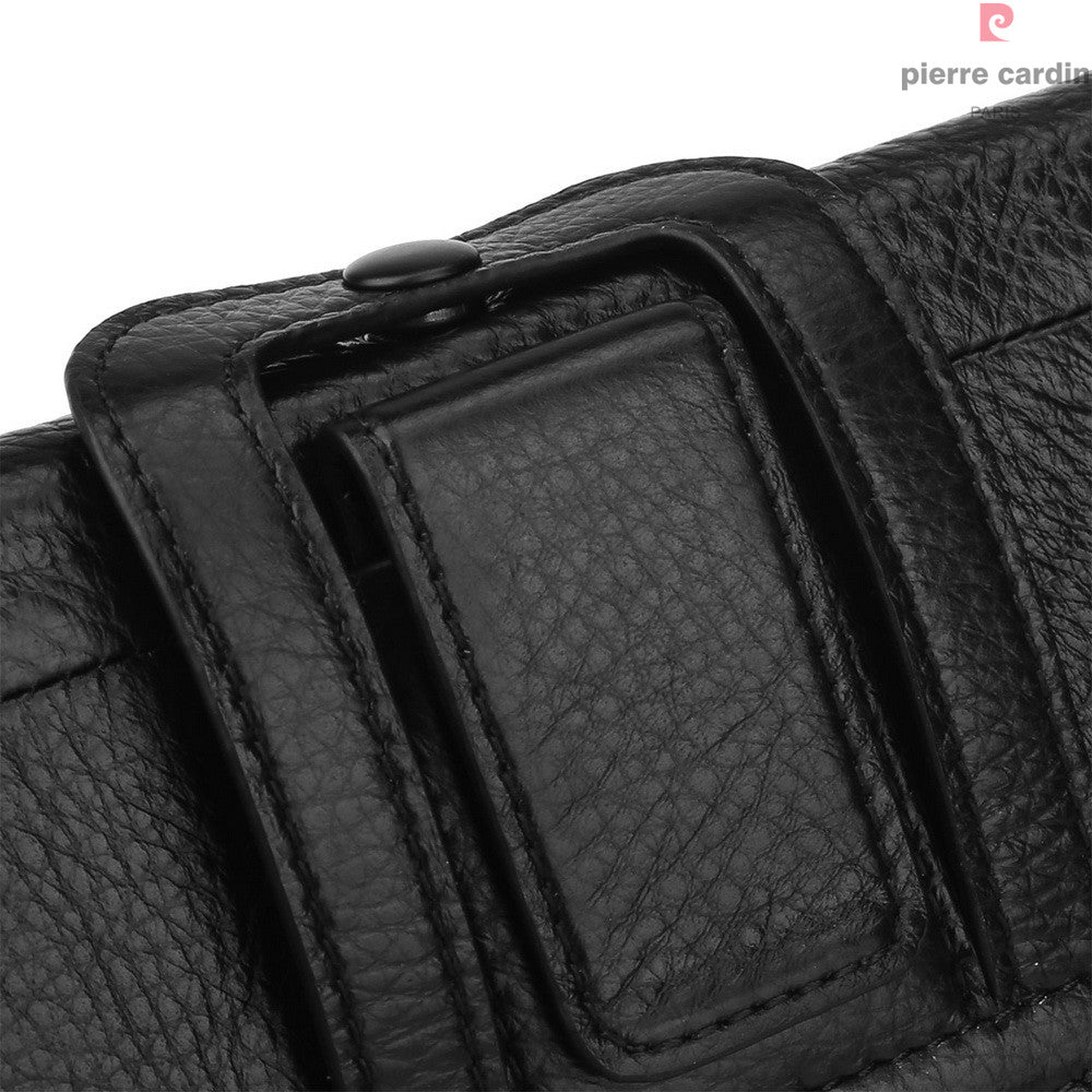 PIERRE CARDIN Genuine Leather Pouch Holster for iPhone 7/6s/6, Size: 140 x 70 x 9mm - Black