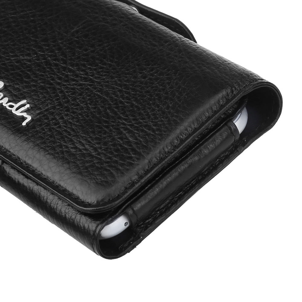 PIERRE CARDIN Genuine Leather Pouch Holster for iPhone 7/6s/6, Size: 140 x 70 x 9mm - Black