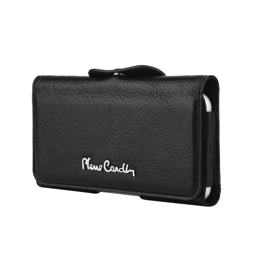 PIERRE CARDIN Genuine Leather Pouch Holster for iPhone 7/6s/6, Size: 140 x 70 x 9mm - Black