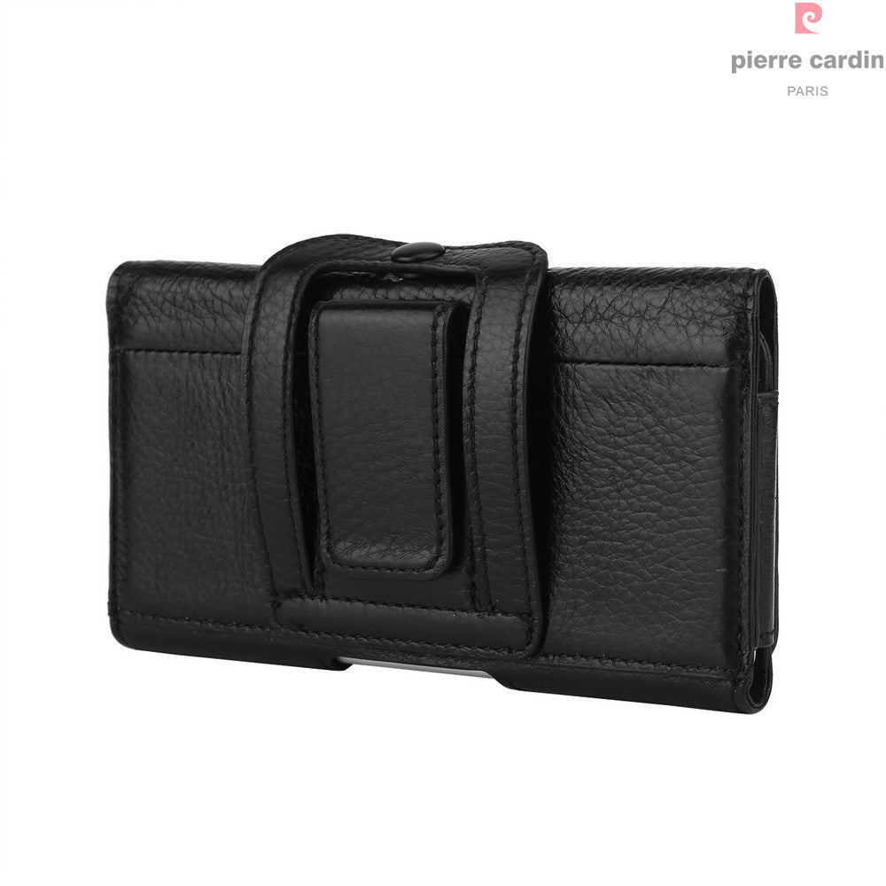PIERRE CARDIN Genuine Leather Pouch Holster for iPhone 7/6s/6, Size: 140 x 70 x 9mm - Black