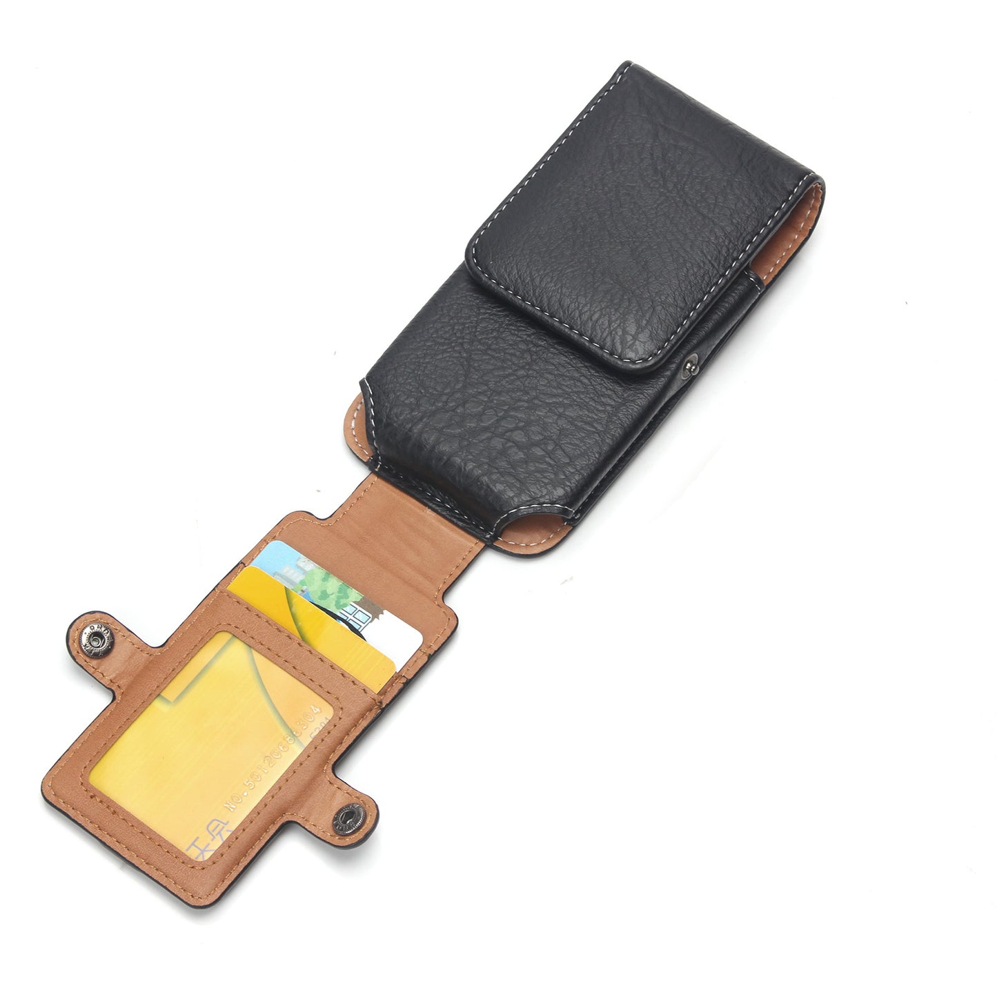 Size 130 x 65 x 10mm Card Holder Vertical Flip Leather Holster with Belt Loop for iPhone SE 5s 5c Etc - Black