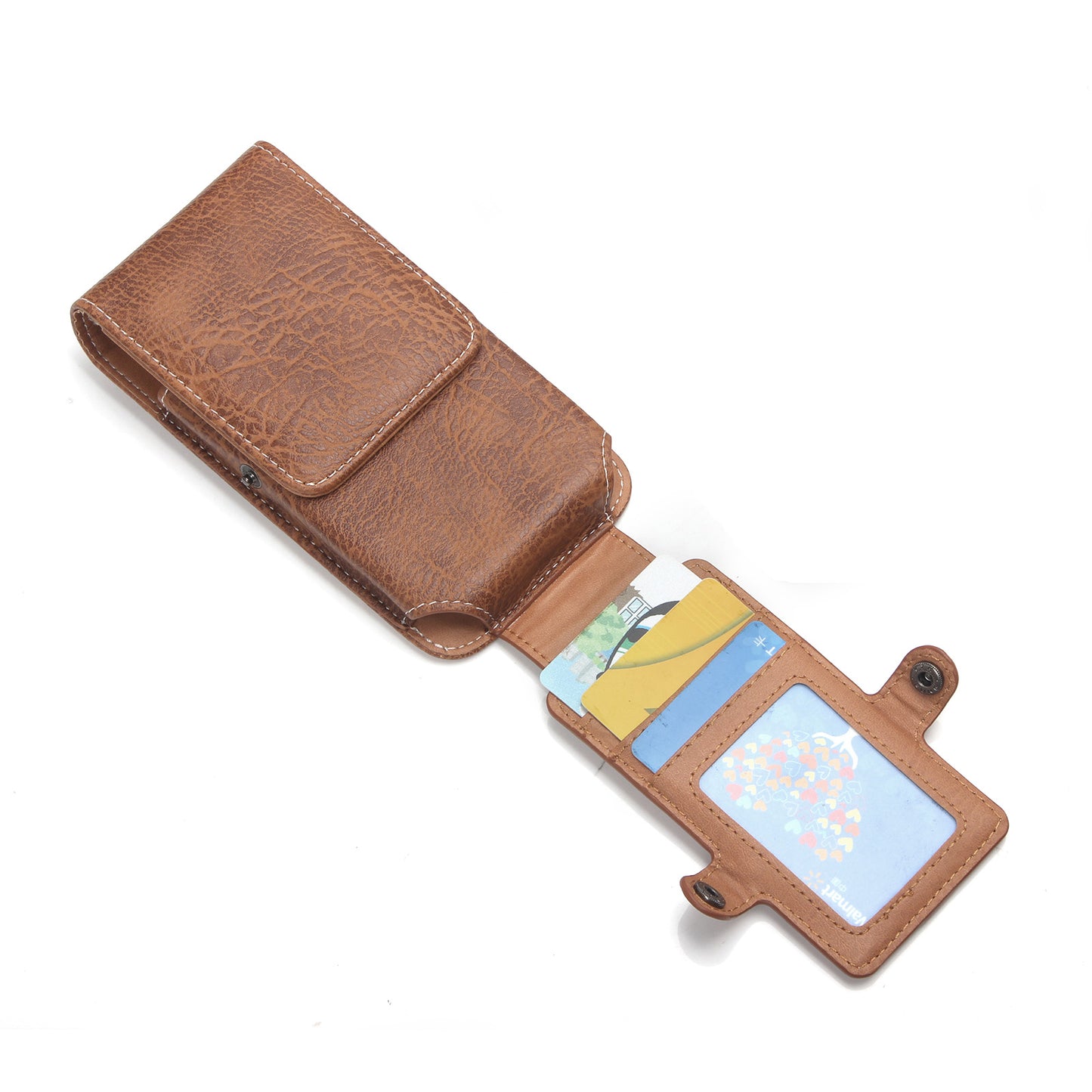 Elephant Card Holder Vertical Leather Flip Holster Case with Belt Loop, Size: 130 x 65 x 10mm - Light Brown