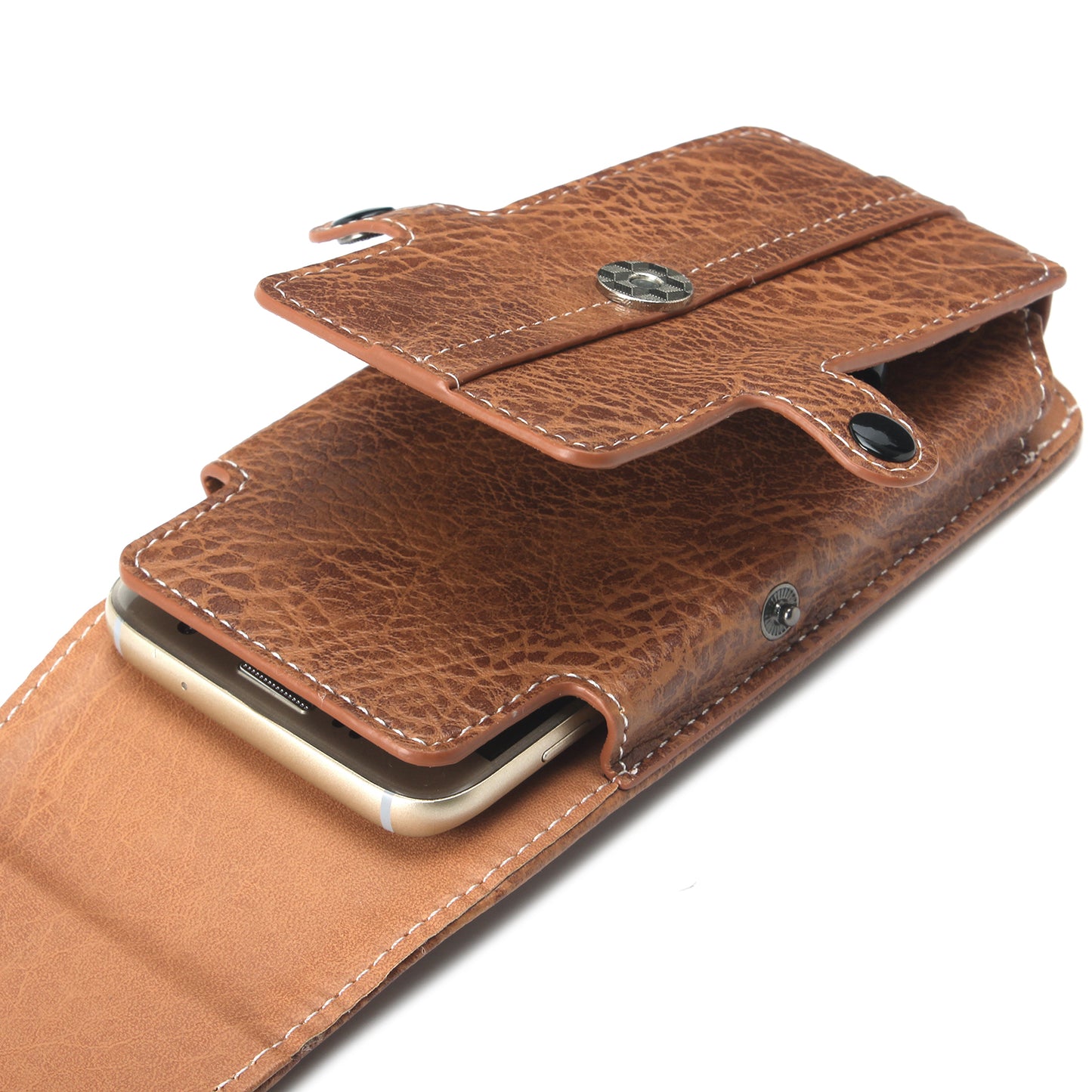 Elephant Card Holder Vertical Leather Flip Holster Case with Belt Loop, Size: 130 x 65 x 10mm - Light Brown