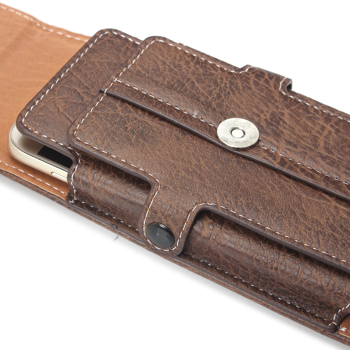 Vertical Flip Belt Loop Leather Card Holder Holster for iPhone 7 6s 6 Etc, Size: 140 x 73 x 10mm - Dark Brown