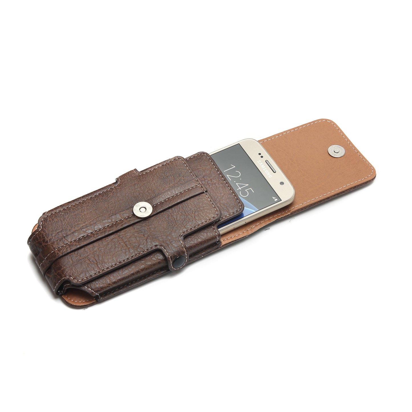 Vertical Flip Belt Loop Leather Card Holder Holster for iPhone 7 6s 6 Etc, Size: 140 x 73 x 10mm - Dark Brown