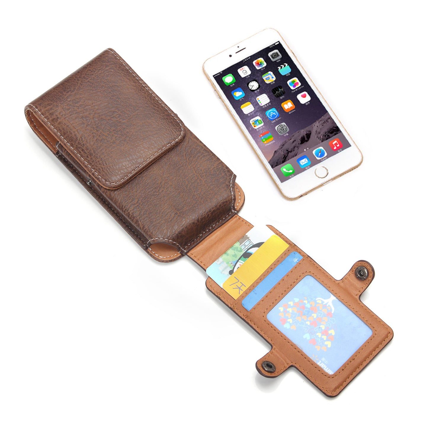 Vertical Flip Belt Loop Leather Card Holder Holster for iPhone 7 6s 6 Etc, Size: 140 x 73 x 10mm - Dark Brown