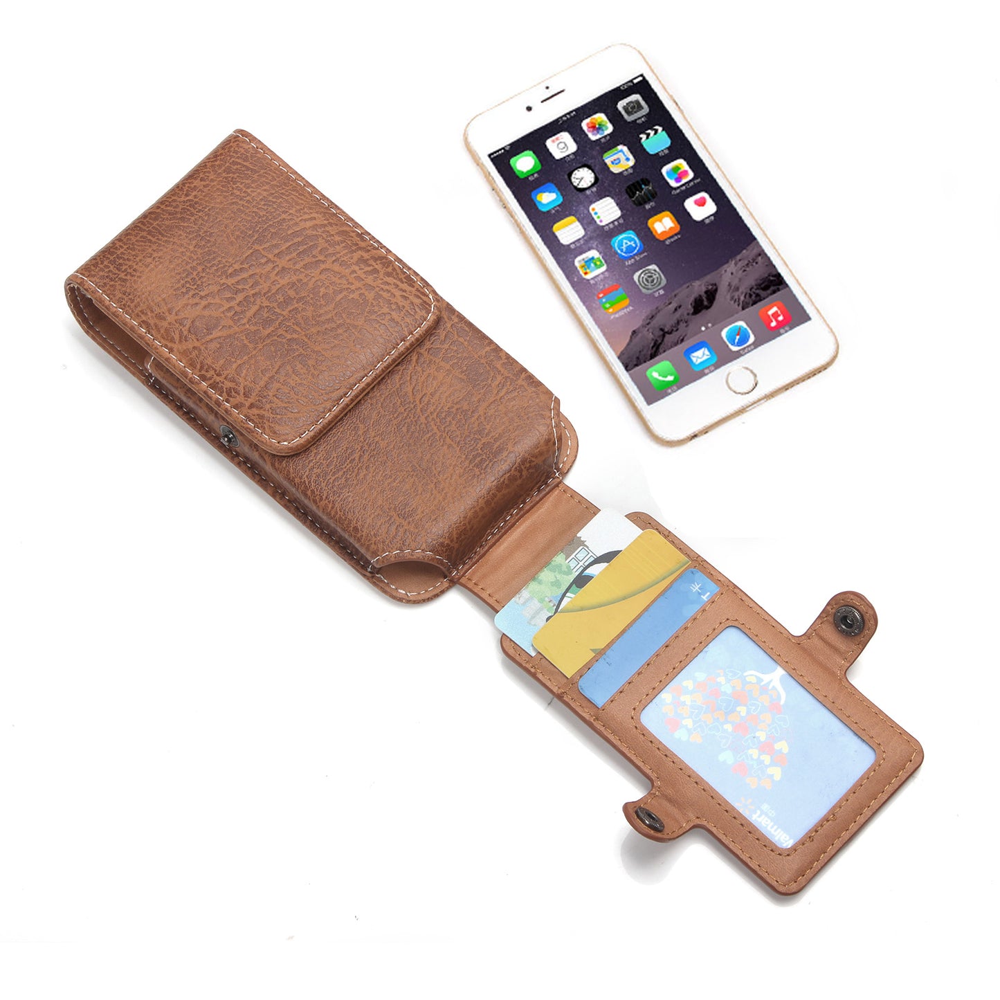 Card Slots Vertical Leather Pouch Holster with Belt Loop for iPhone 7 6s 6 Etc, Size: 140 x 73 x 10mm - Light Brown