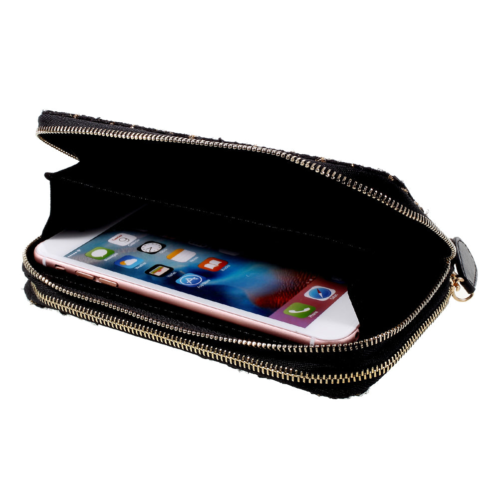 Leather Pouch Bag Phone Case for iPhone 8/7/6s/6, Size: 141 x 70mm - Stitched Pattern / Black