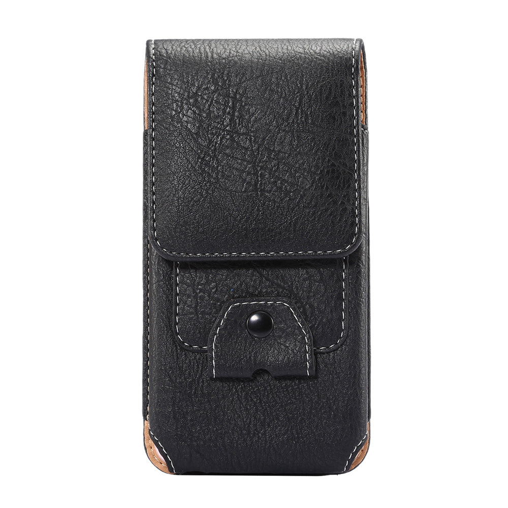 Elephant Texture Vertical Leather Holster Card Slot Mobile Case with Carabiner, Inner Size: 14x7.5x1cm - Black