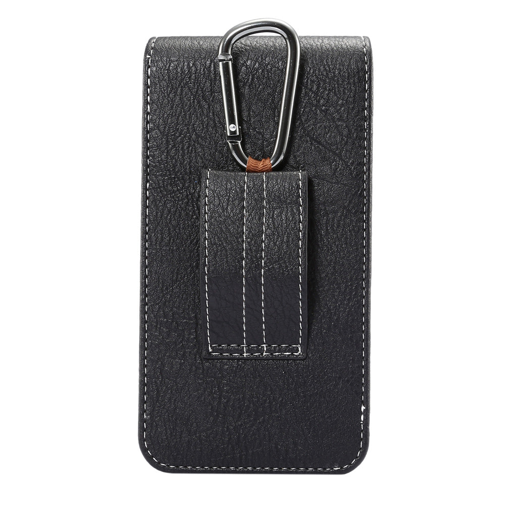 Elephant Texture Vertical Leather Holster Card Slot Mobile Case with Carabiner, Inner Size: 14x7.5x1cm - Black