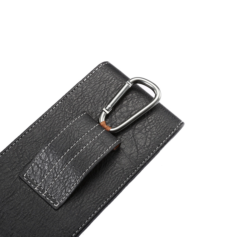 Elephant Texture Vertical Leather Holster Card Slot Mobile Case with Carabiner, Inner Size: 14x7.5x1cm - Black
