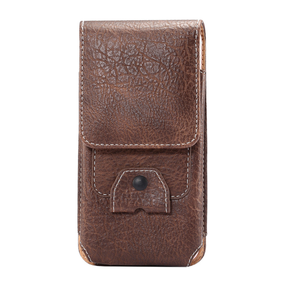 Elephant Skin Universal Vertical Leather Holster Pouch Card Holder with Carabiner, Inner Size: 14x7.5x1cm - Coffee