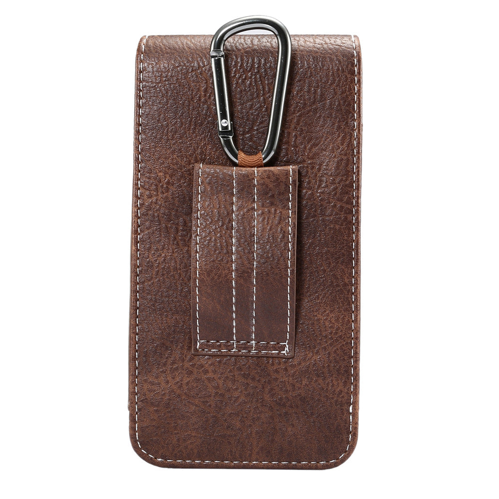 Elephant Skin Universal Vertical Leather Holster Pouch Card Holder with Carabiner, Inner Size: 14x7.5x1cm - Coffee