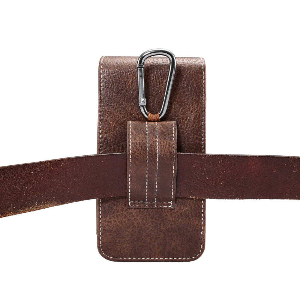 Elephant Skin Universal Vertical Leather Holster Pouch Card Holder with Carabiner, Inner Size: 14x7.5x1cm - Coffee